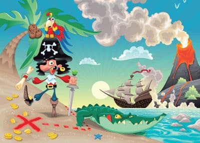 Kids cartoon Pirate ship wall mural