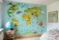 Kids World Map wall mural wallpaper 260 x 384 cm | Shop Online
