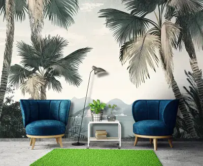 Large Palms Waiting Room and Reception Photo Wallpaper 312x219 cm
