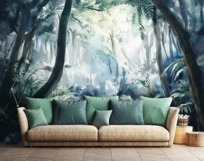 Living Room Painted Jungle Photo Wallpaper 312x219 cm  Forest