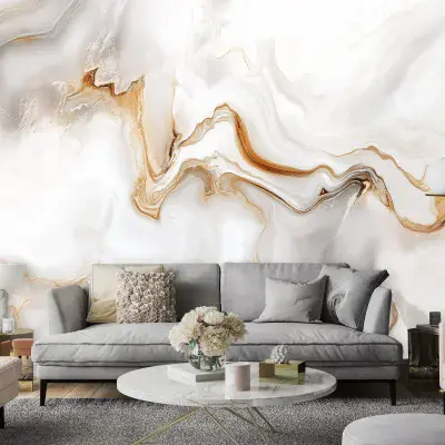 Luxury Gold and White Marble Living Room Photo Wallpaper 312x219 cm