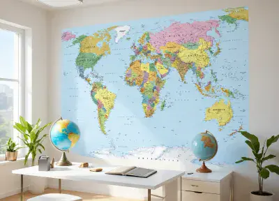 Map of The World wall mural wallpaper