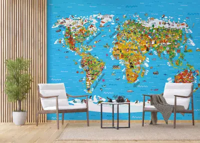 Map Photo Wallpaper Kid's Bedroom Design 375x360cm