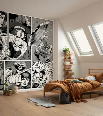 Marvel Wallpaper 212 x 250 cm Marvel Classic Comics Black and White