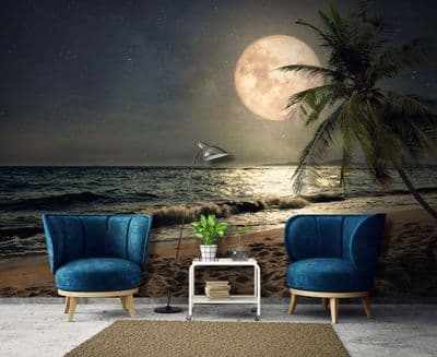 Moon over beach wall mural wallpaper
