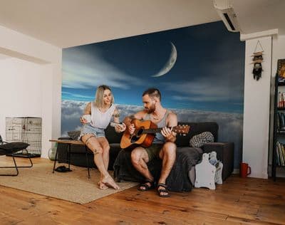 Moon over clouds paper wall wallpaper