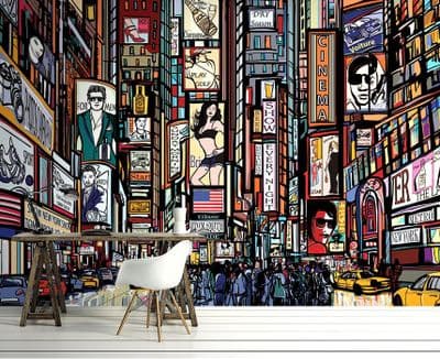 New York City cartoon wall mural