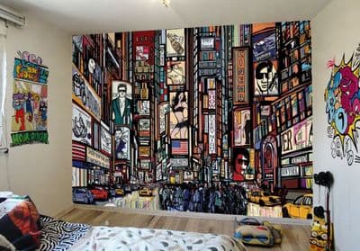 New York skyline wall wallpaper cartoon style