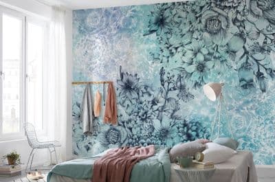 Non-woven wallpaper Blue flowers