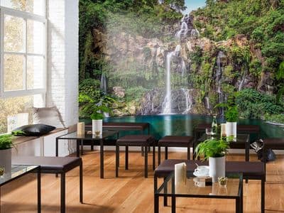 Non woven wallpaper Waterfall green Rainforest