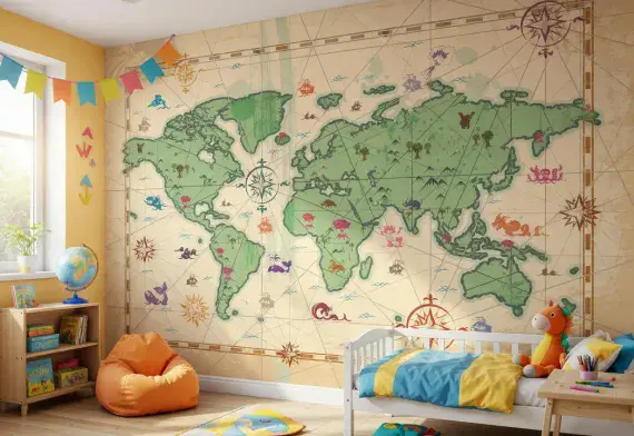 Photo wallpapers Kids map wall mural  | Buy it online