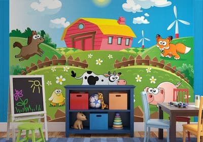 Nursery wall mural photo wallpaper 125x90 inch Animals Farm