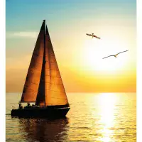 Living room photo wallpapers orange sky over sea | Shop online
