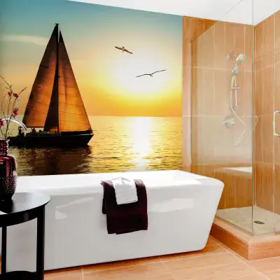 Orange Sky Ocean Photo Wallpaper for Living Room