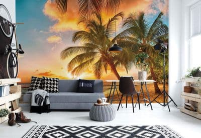 Palms on The Beach Non-Woven photo wallpaper 123x86inch