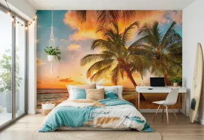 Palms on The Beach Non-Woven photo wallpaper 123x86inch
