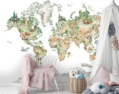 Paper photo wallpaper Animals of the World Map