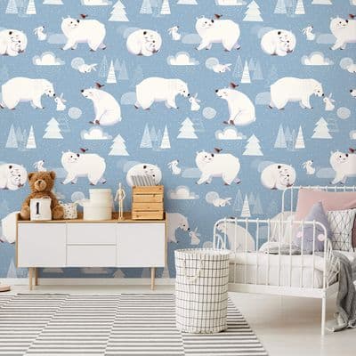 Paper photo wallpaper Polar animals bears and bunnies