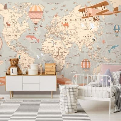 Paper wallpaper mural Adventure World Map planes