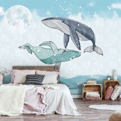 Paper wallpaper mural Cartoon whales sea life