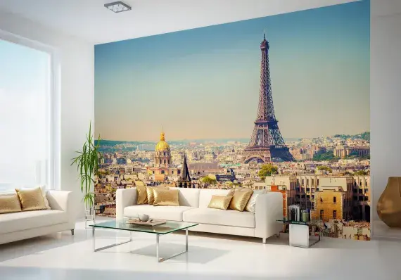 Paris Skyline Wall Mural – Non-Woven Wallpaper | Large Paris Cityscape Decor