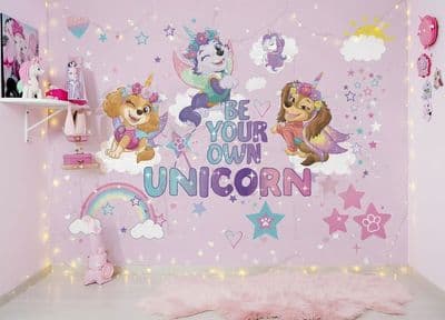 Paw Patrol Unicorn Pink Girl's Bedroom Photo Wallpaper
