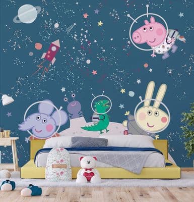Peppa Pig in space Wall Mural Wallpaper 300x270 cm |118x106 inch|