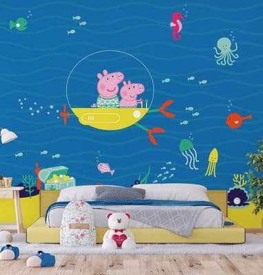 Peppa Pig Underwater Wall Mural Wallpaper 300x270 cm |118x106 inch|