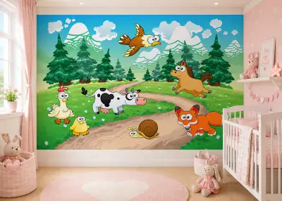 Photo wallpaper farm Animals & Forest