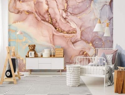 Photo Wallpaper Pink Blue Gold Marble wall Easy to Install