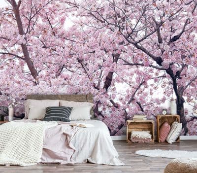 Pink flowering tree photomural wallpaper