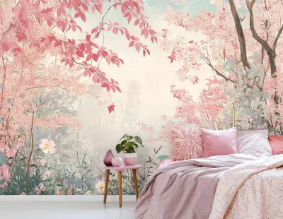 Pink Forest Living Room Photo Wallpaper 312x219 cm