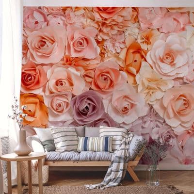 Pink Paper Flowers Photo Wallpaper for Bedroom