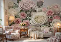 Pink Roses Dining Room Photo Wallpaper 368x254 cm