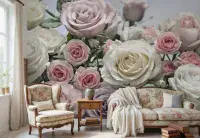 Pink Roses Dining Room Photo Wallpaper 368x254 cm