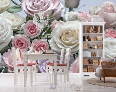 Pink Roses Dining Room Photo Wallpaper 368x254 cm