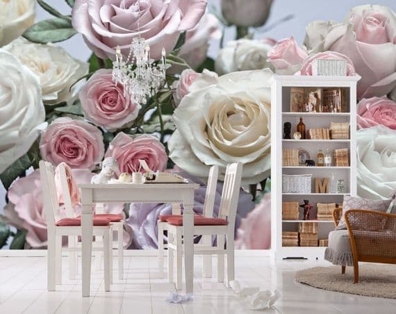 Pink Roses Dining Room Photo Wallpaper 368x254 cm
