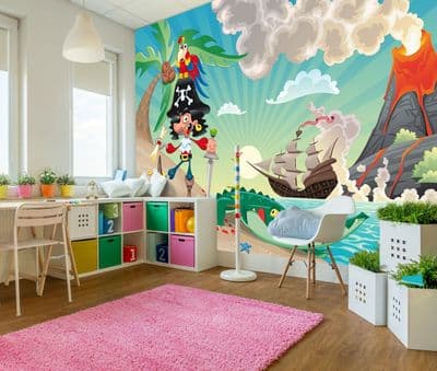Pirate and parrot kids room wall mural