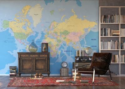 Premium wall mural wallpaper Blue Map of the World