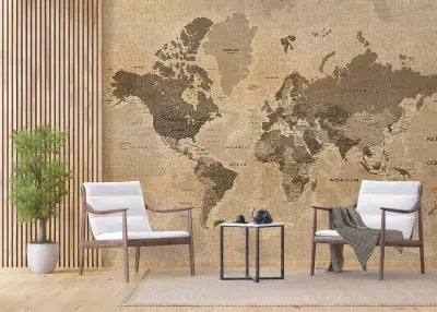 Premium wall mural wallpaper Brown Map of the World