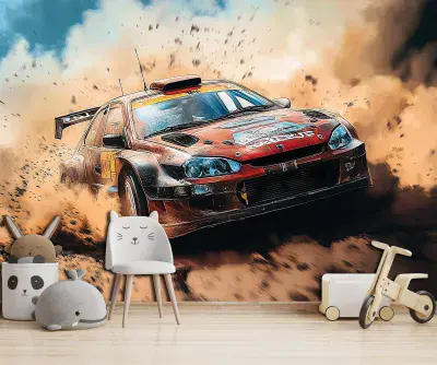 Rally Car Racing Kids Bedroom Photo Wallpaper 312x219 cm