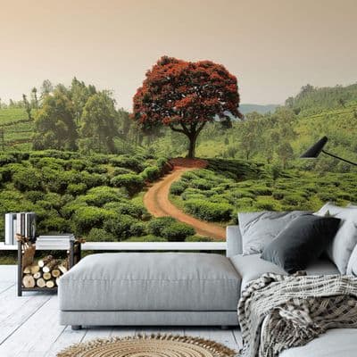 Red Tree And Hills (Sri Lanka) wall mural wallpaper Premium