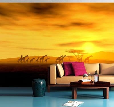 Safari wild animals crossing desert wall mural