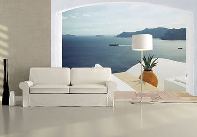 Santorini Sea view from Balcony Imitaion Paper Photo Wallpaper
