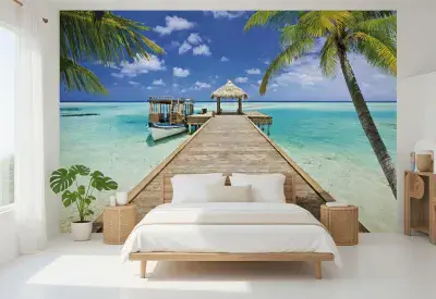 Seaside Resort Bedroom Photo Wallpaper