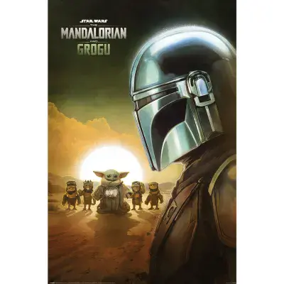 Star Wars The Mandalorian and Grogu Large Poster 24x36 inch | 61x91,5 cm Sunset