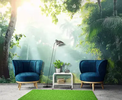 Sunny Summer Jungle Photo Wallpaper 312x219 cm Green