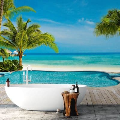 Swimming pool and beach view wall mural wallpaper Premium
