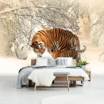 Tigers Animal Living Room Photo Wallpaper 312x219cm