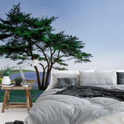 Tree in Blue Flower Field in Japan wall mural wallpaper Premium